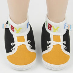 Baby Unisex Cotton Black,Yellow Slip-on Socks Booties-BT5287