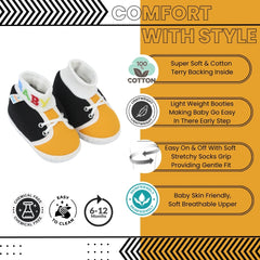 Baby Unisex Cotton Black,Yellow Slip-on Socks Booties-BT5287