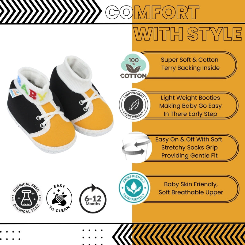 Baby Unisex Cotton Black,Yellow Slip-on Socks Booties-BT5287
