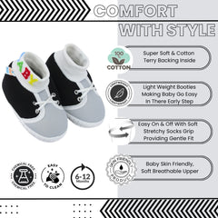 Baby Unisex Cotton Black,Grey Slip-on Socks Booties-BT5288