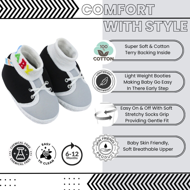 Baby Unisex Cotton Black,Grey Slip-on Socks Booties-BT5288