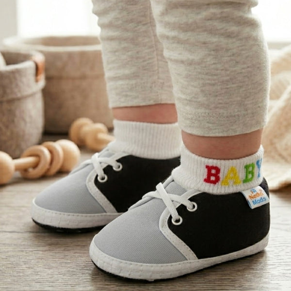 Baby Unisex Cotton Black,Grey Slip-on Socks Booties-BT5288