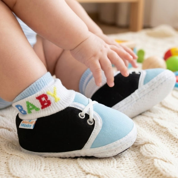 Baby Unisex Cotton Black,Blue Slip-on Socks Booties-BT5289