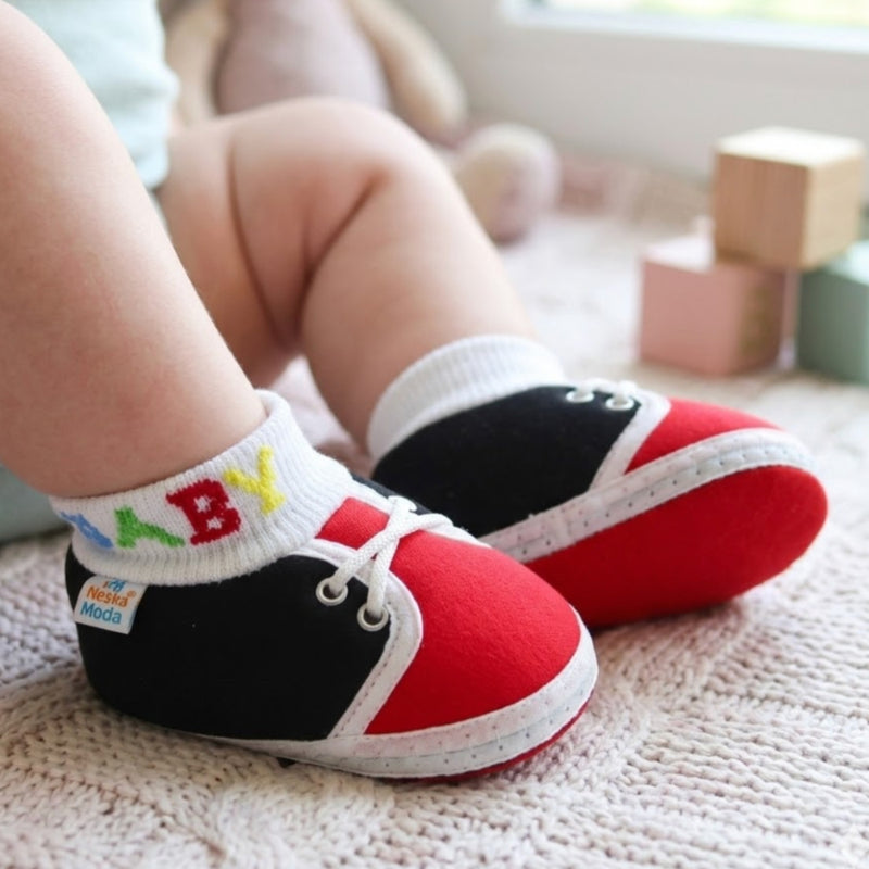 Baby Unisex Cotton Black,Red Slip-on Socks Booties-BT5293