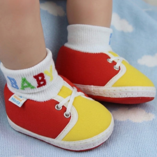 Baby Unisex Cotton Red,Yellow Slip-on Socks Booties-BT5294