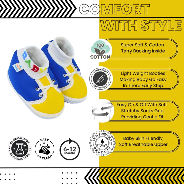 Baby Unisex Cotton Blue,Yellow Slip-on Socks Booties-BT5295