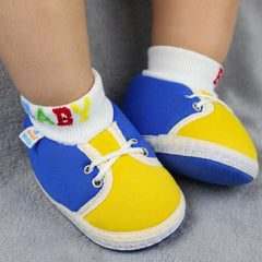 Baby Unisex Cotton Blue,Yellow Slip-on Socks Booties-BT5295
