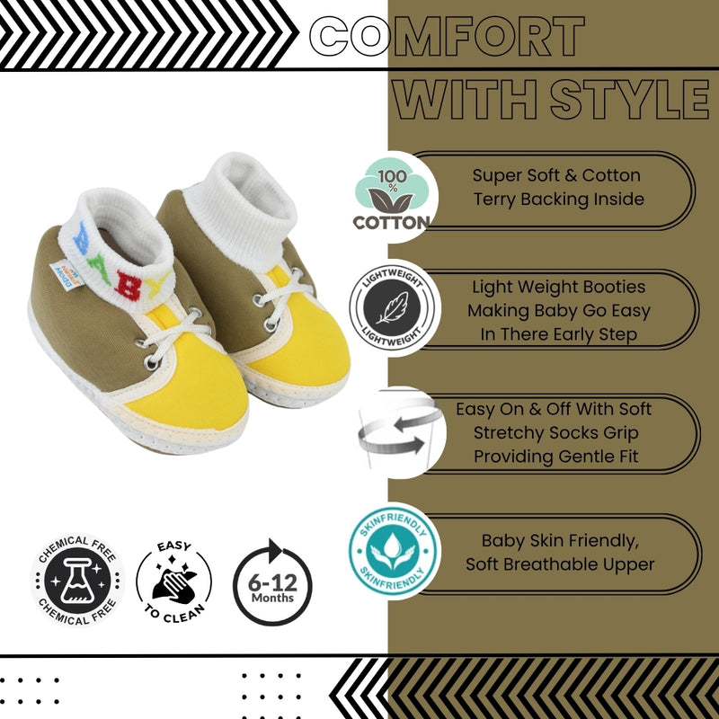 Baby Unisex Cotton Green,Yellow Slip-on Socks Booties-BT5296