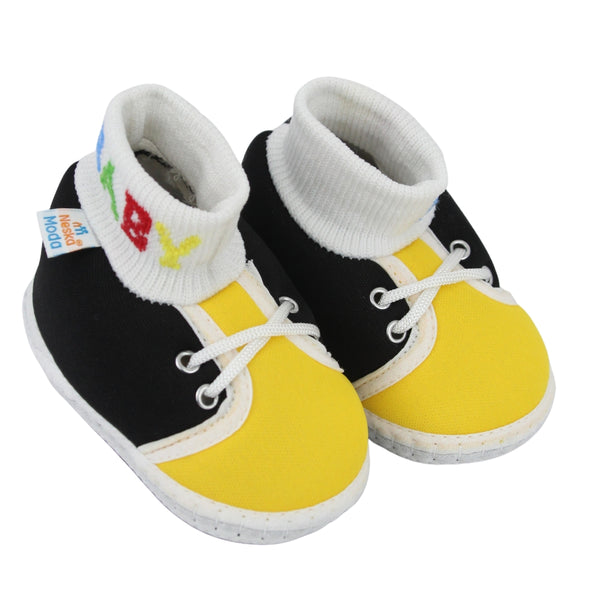 Baby Unisex Cotton Black,Yellow Slip-on Socks Booties-BT5297