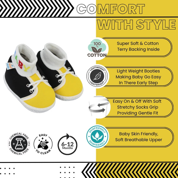 Baby Unisex Cotton Black,Yellow Slip-on Socks Booties-BT5297