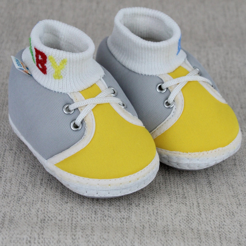 Baby Unisex Cotton Grey,Yellow Slip-on Socks Booties-BT5298