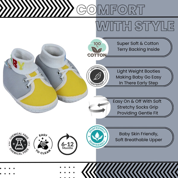 Baby Unisex Cotton Grey,Yellow Slip-on Socks Booties-BT5298