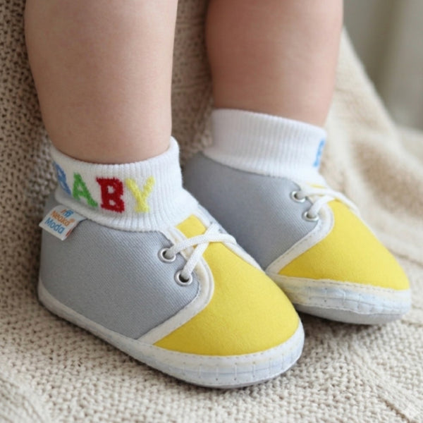 Baby Unisex Cotton Grey,Yellow Slip-on Socks Booties-BT5298