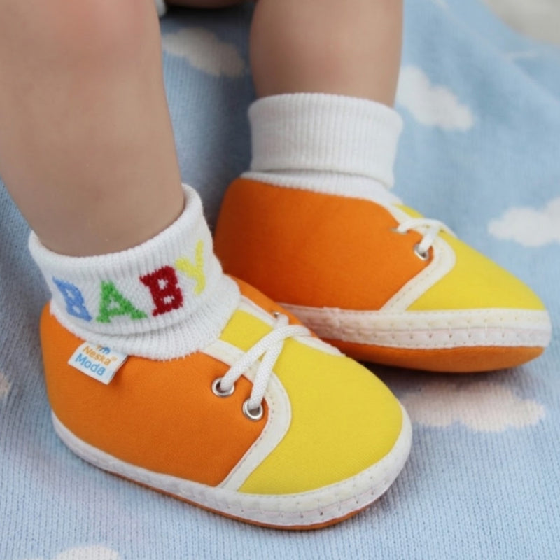 Baby Unisex Cotton Orange,Yellow Slip-on Socks Booties-BT5299