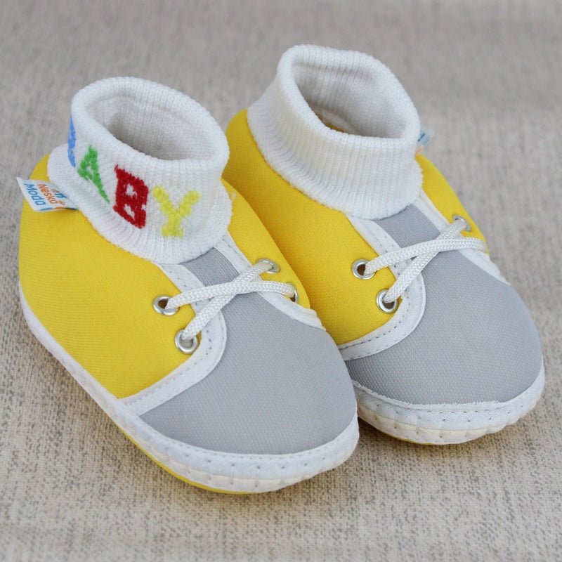 Baby Unisex Cotton Yellow,Grey Slip-on Socks Booties-BT5302
