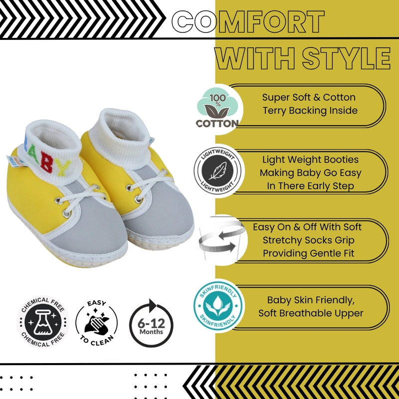 Baby Unisex Cotton Yellow,Grey Slip-on Socks Booties-BT5302