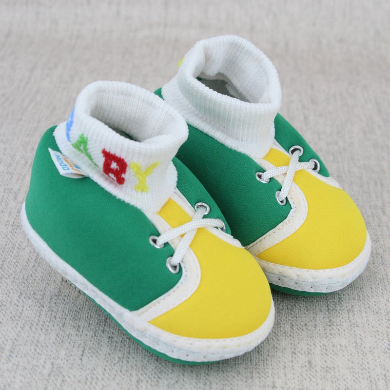 Baby Unisex Cotton Green,Yellow Slip-on Socks Booties-BT5303