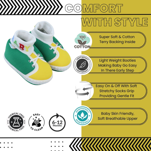 Baby Unisex Cotton Green,Yellow Slip-on Socks Booties-BT5303