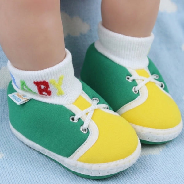 Baby Unisex Cotton Green,Yellow Slip-on Socks Booties-BT5303