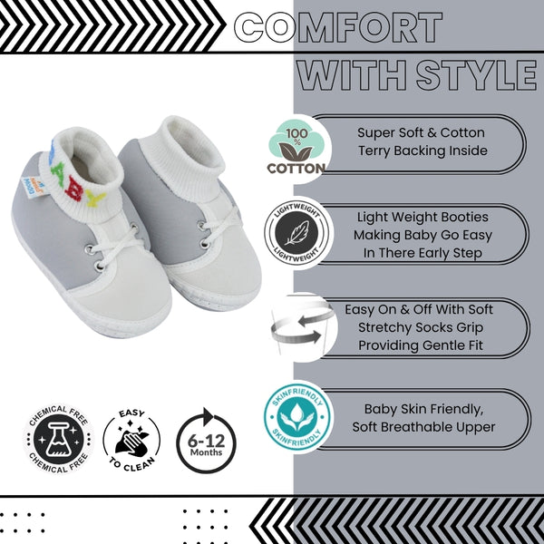 Baby Unisex Cotton Grey,White Slip-on Socks Booties-BT5305