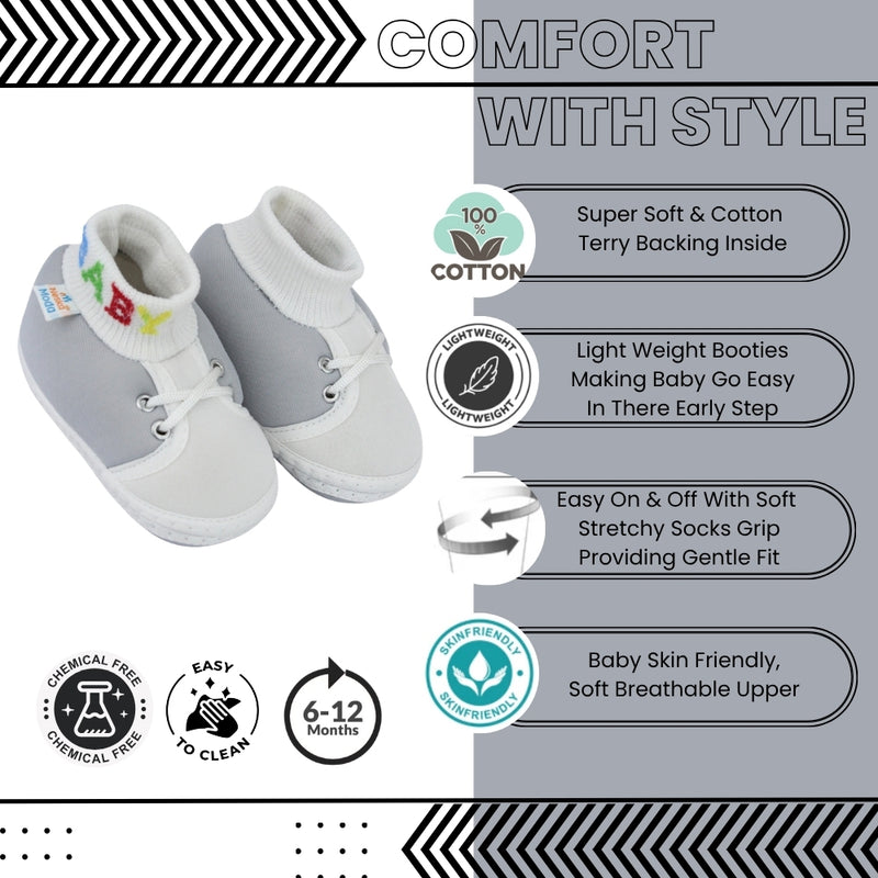 Baby Unisex Cotton Grey,White Slip-on Socks Booties-BT5305