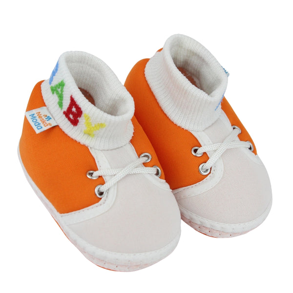 Baby Unisex Cotton Orange,White Slip-on Socks Booties-BT5306