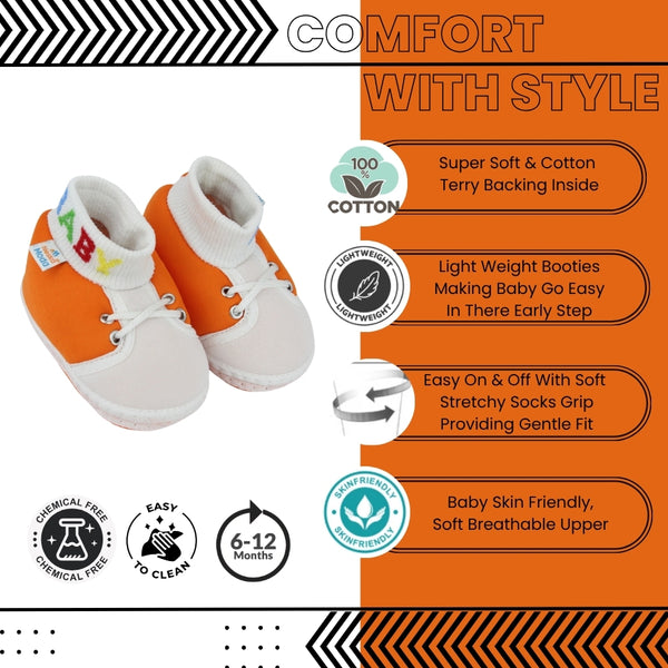 Baby Unisex Cotton Orange,White Slip-on Socks Booties-BT5306
