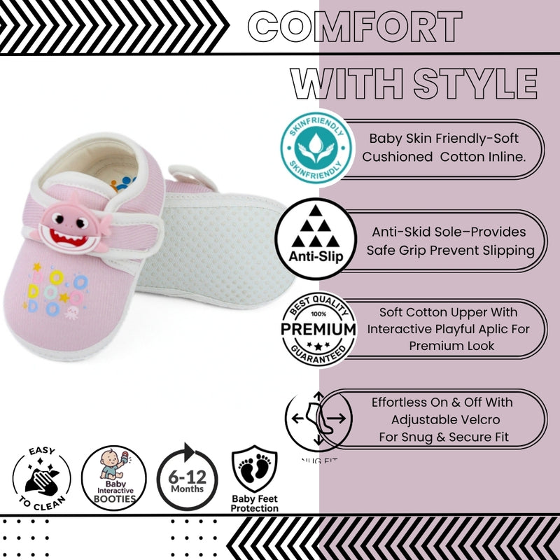 Unisex Cotton Velcro Baby Shark Pink Booties-BT5308