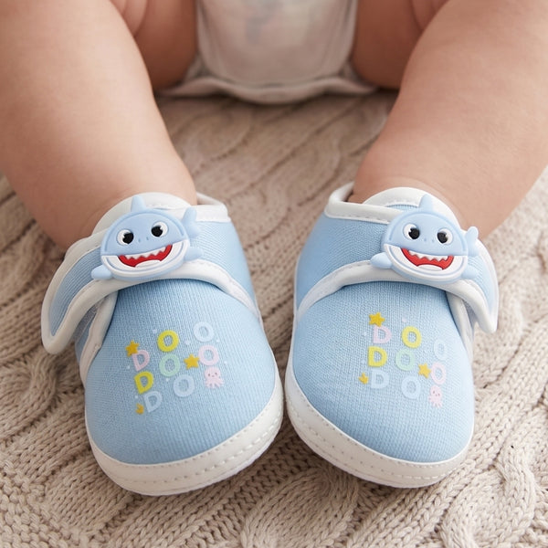 Unisex Cotton Velcro Baby Shark Blue Booties-BT5309