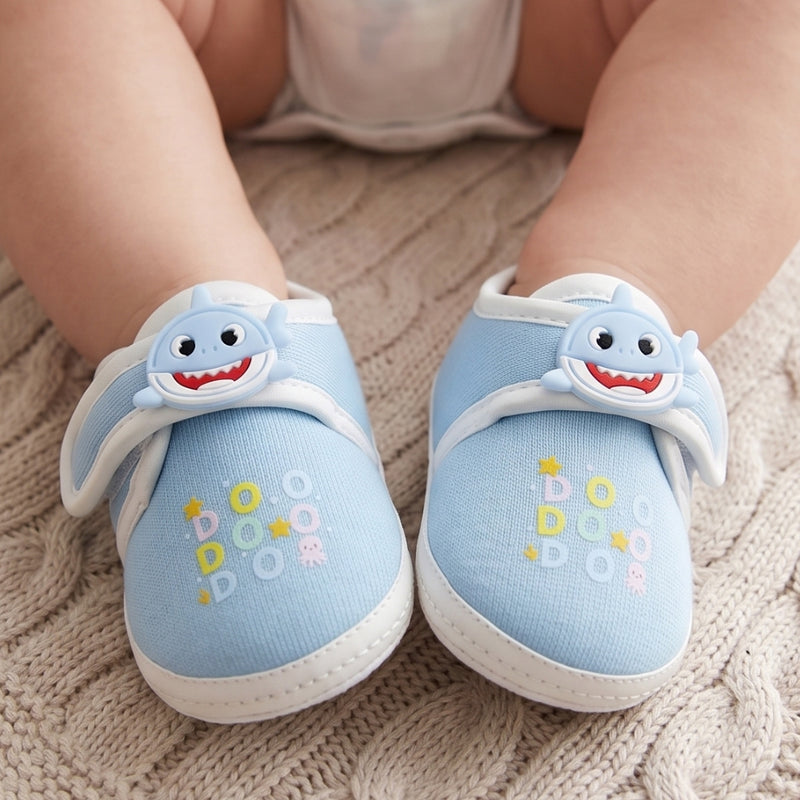 Unisex Cotton Velcro Baby Shark Blue Booties-BT5309