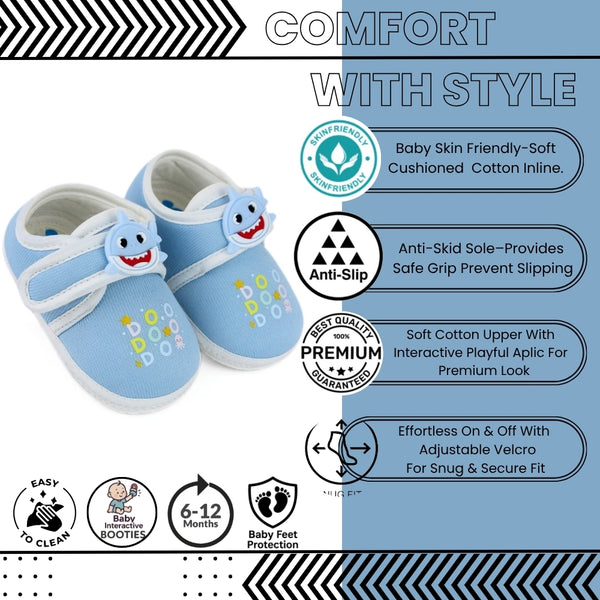 Unisex Cotton Velcro Baby Shark Blue Booties-BT5309