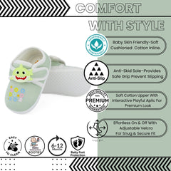 Unisex Cotton Velcro Baby Shark Green Booties-BT5310