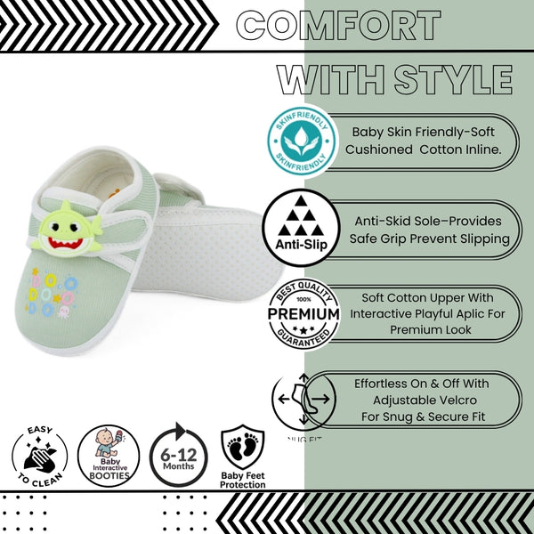 Unisex Cotton Velcro Baby Shark Green Booties-BT5310