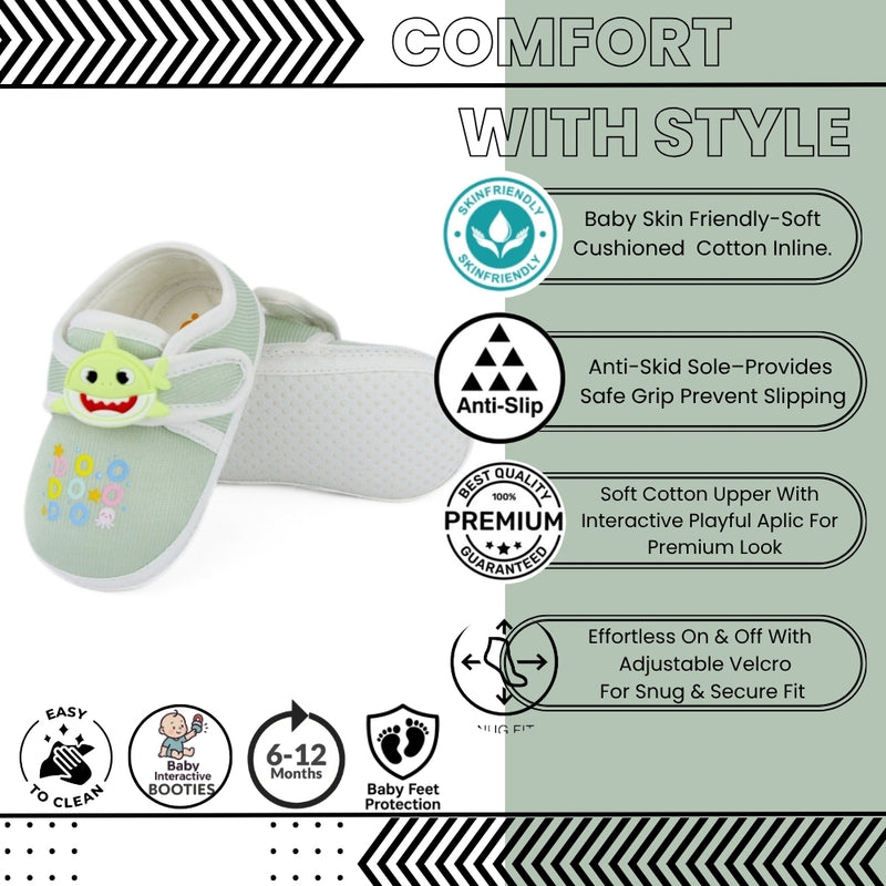 Unisex Cotton Velcro Baby Shark Green Booties-BT5310