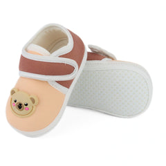 Baby Unisex Cotton Bear Face Orange,Brown Velcro Booties-BT5311