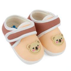 Baby Unisex Cotton Bear Face Orange,Brown Velcro Booties-BT5311