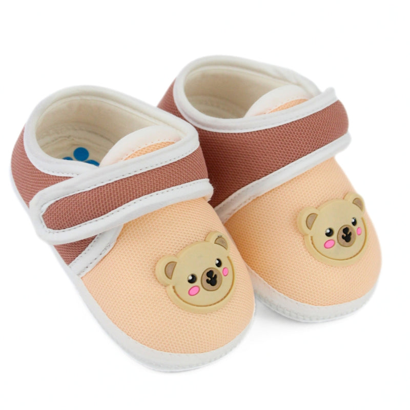 Baby Unisex Cotton Bear Face Orange,Brown Velcro Booties-BT5311