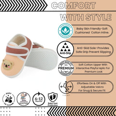 Baby Unisex Cotton Bear Face Orange,Brown Velcro Booties-BT5311