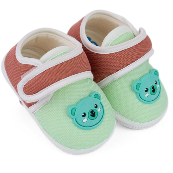 Baby Unisex Cotton Bear Face Green,Brown Velcro Booties-BT5312