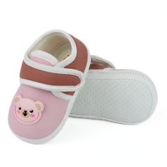 Baby Unisex Cotton Bear Face Pink,Brown Velcro Booties-BT5313