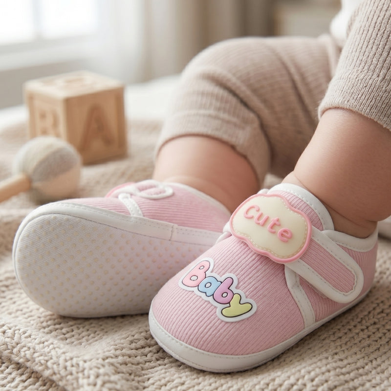 Baby Unisex Cotton Cute Baby Pink Velcro Booties-BT5314
