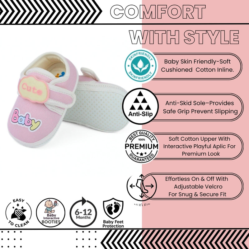 Baby Unisex Cotton Cute Baby Pink Velcro Booties-BT5314