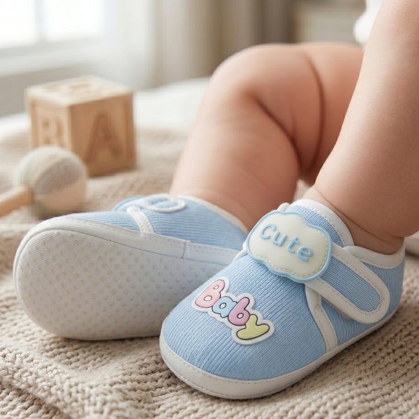 Baby Unisex Cotton Cute Baby Blue Velcro Booties-BT5315