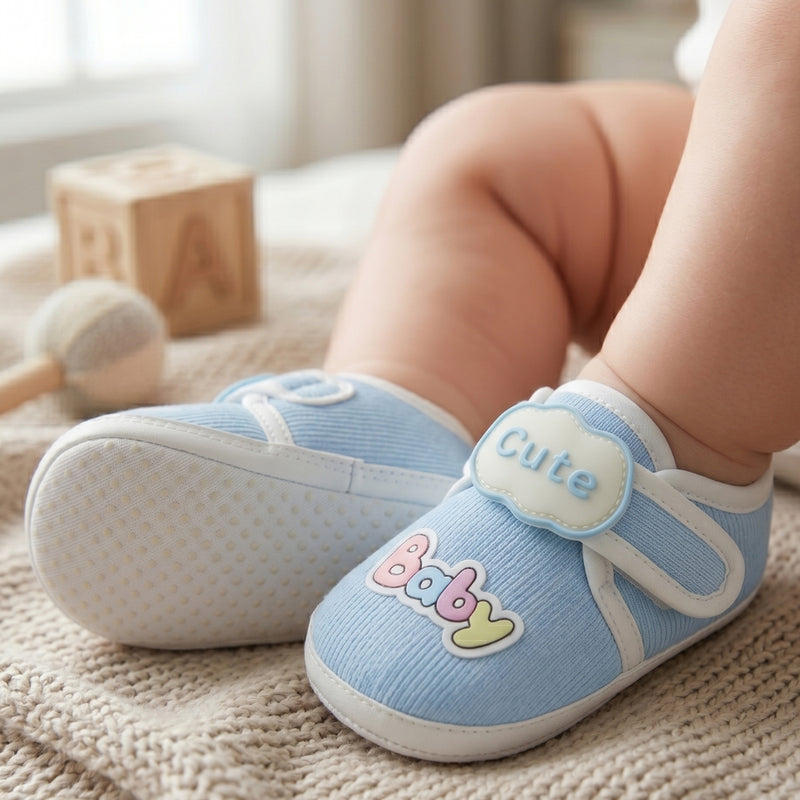 Baby Unisex Cotton Cute Baby Blue Velcro Booties-BT5315