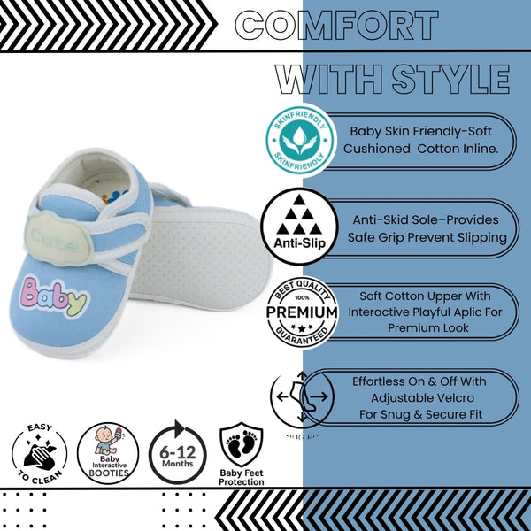Baby Unisex Cotton Cute Baby Blue Velcro Booties-BT5315