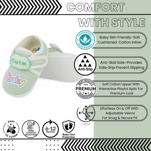Baby Unisex Cotton Cute Baby Green Velcro Booties-BT5316