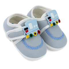 Baby Unisex Cotton Train Grey Velcro Booties-BT5317