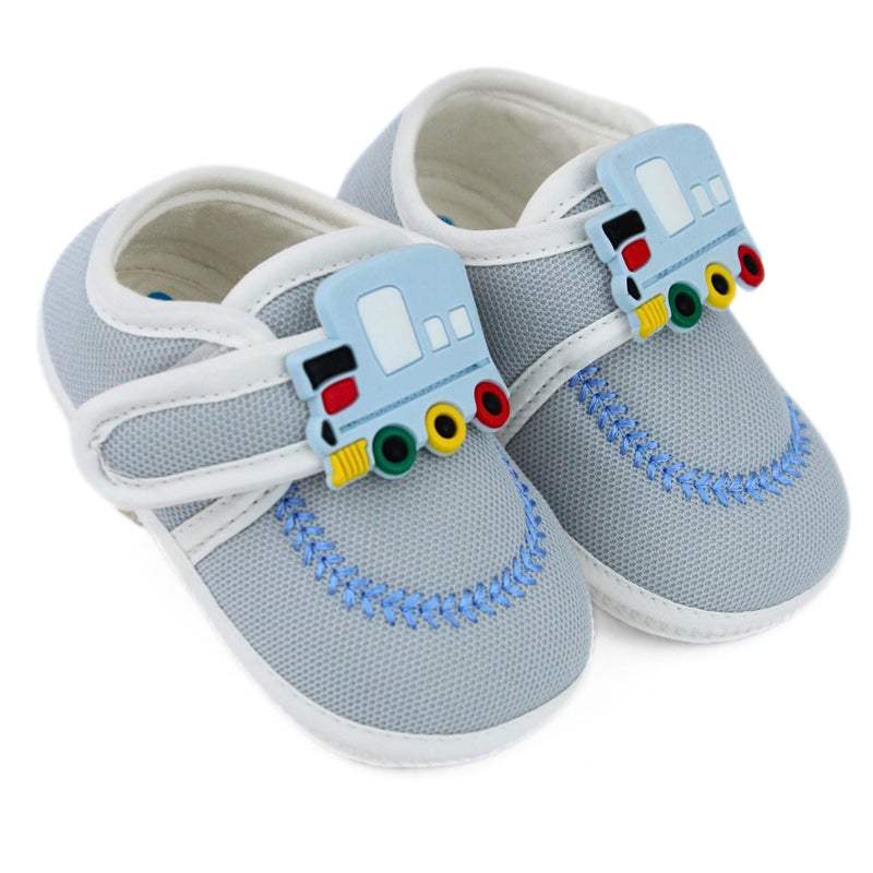 Baby Unisex Cotton Train Grey Velcro Booties-BT5317
