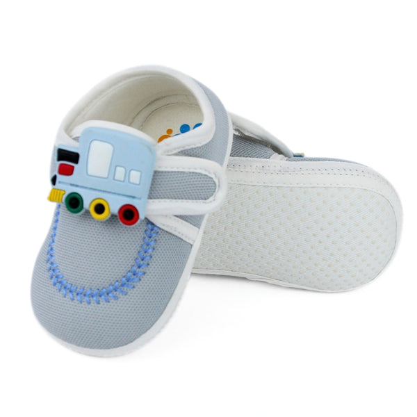 Baby Unisex Cotton Train Grey Velcro Booties-BT5317