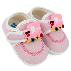 Baby Unisex Cotton Train Pink Velcro Booties-BT5318